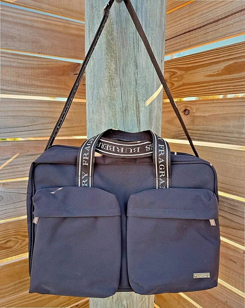 Burberry Fragrances Brown Nylon Travel Bag W/Canvas Burberry Name Strap