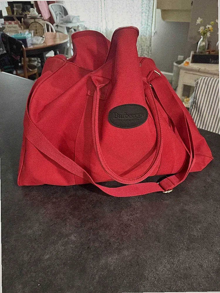 BURBERRYS Perfumes Large Red Canvas Weekender Duffle Bag